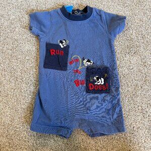 Small Big Dogs Baby 0-3 months Romper Blue Dog Embroidered 90s Vintage